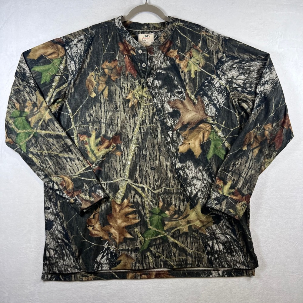Mossy Oak Microfleece Henley Shirt Mens 2XL Tall Camo Long Sleeve Hunt Outdoor